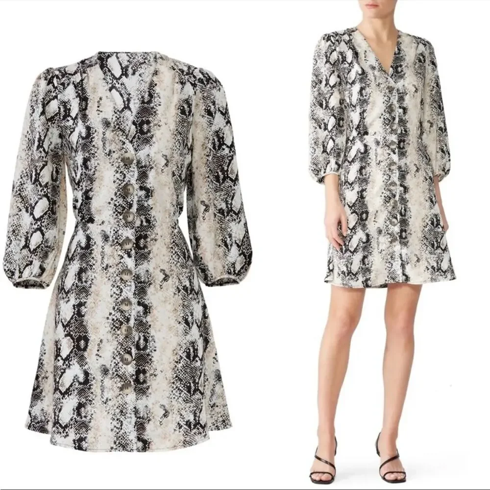 Slate & Willow Python Snake Puff Sleeve Lightweight Button Front Dress_10